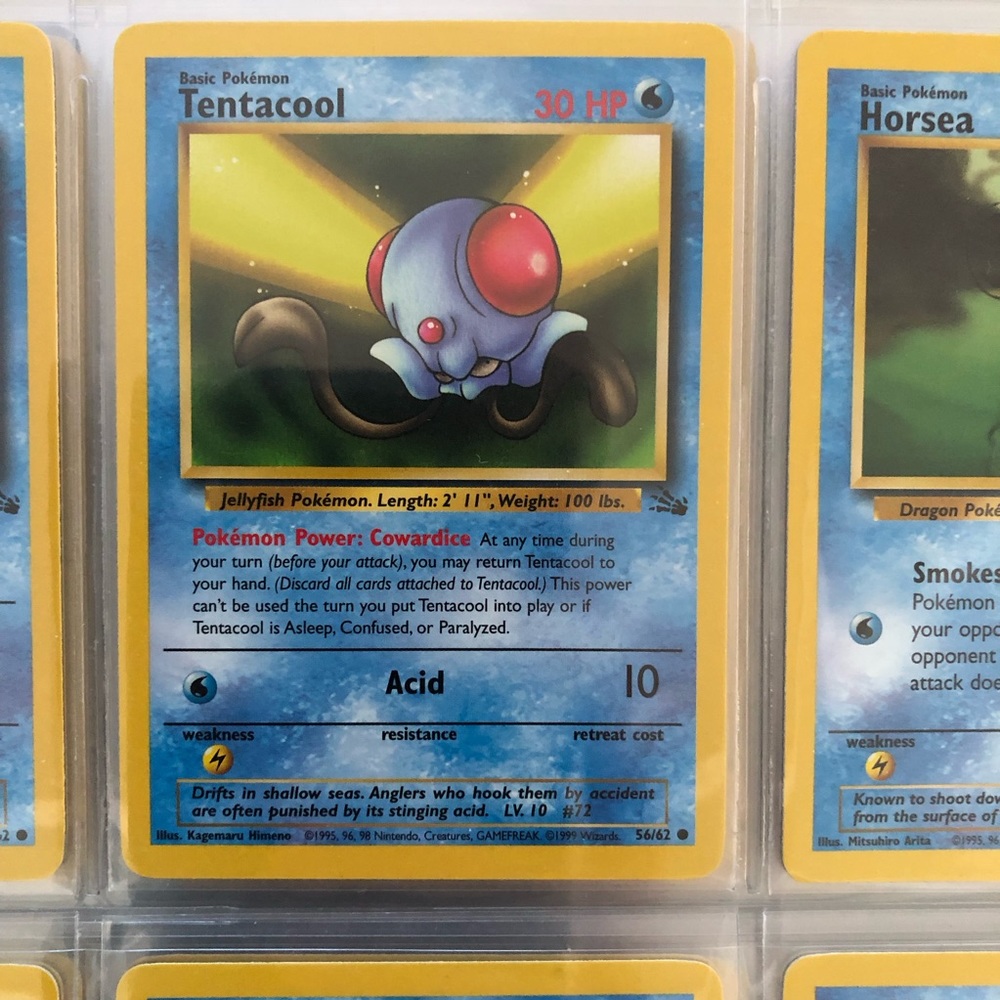 1990’s rare vintage Tentacool Pokémon card 56/62
